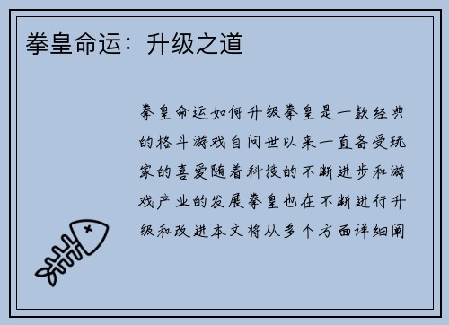 拳皇命运：升级之道